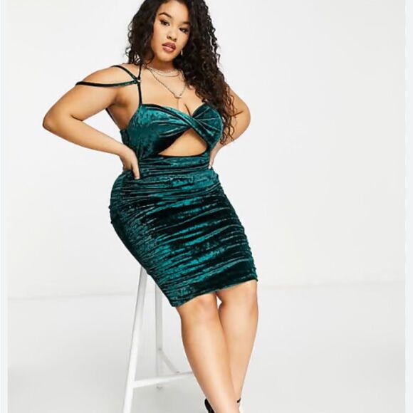 Club L London Green Velvet Cut Out Midi Dress Size US 16 - Picture 1 of 9